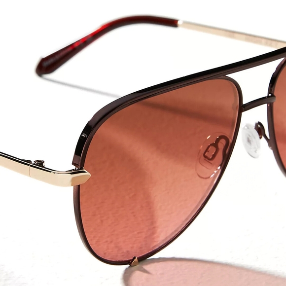 Quay - High Mini - Bronze Frame/Brown Pink Lense Aviator Sunglasses - Rare - Picture 5 of 10